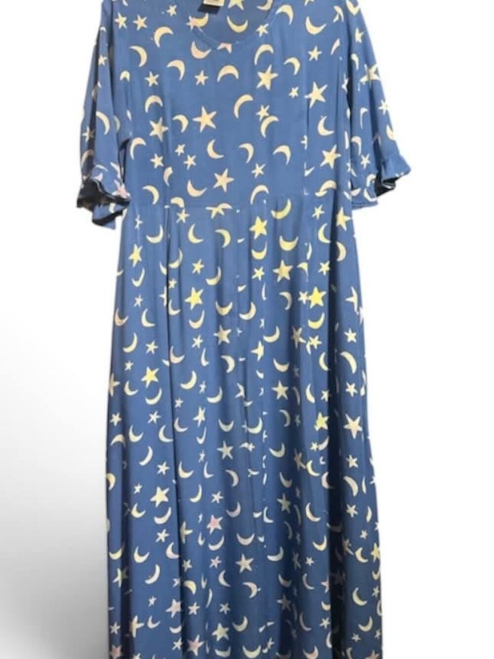 Las Manos All-Over Celestial Print of Cream lavender Tint Moons & Stars Dress M